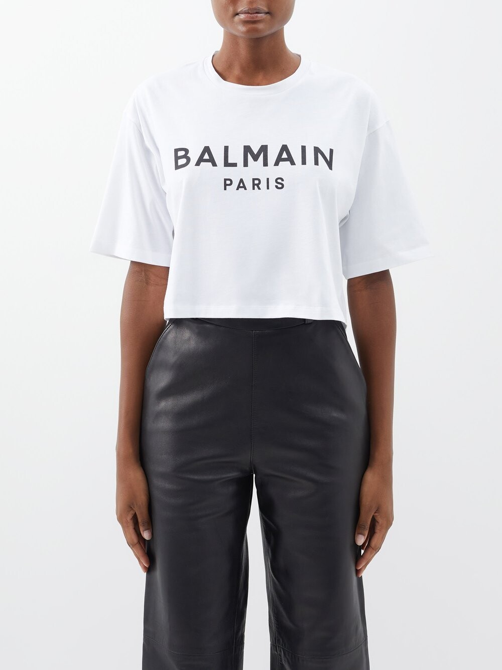 

Укороченная футболка из органического хлопка с логотипом Balmain, белый