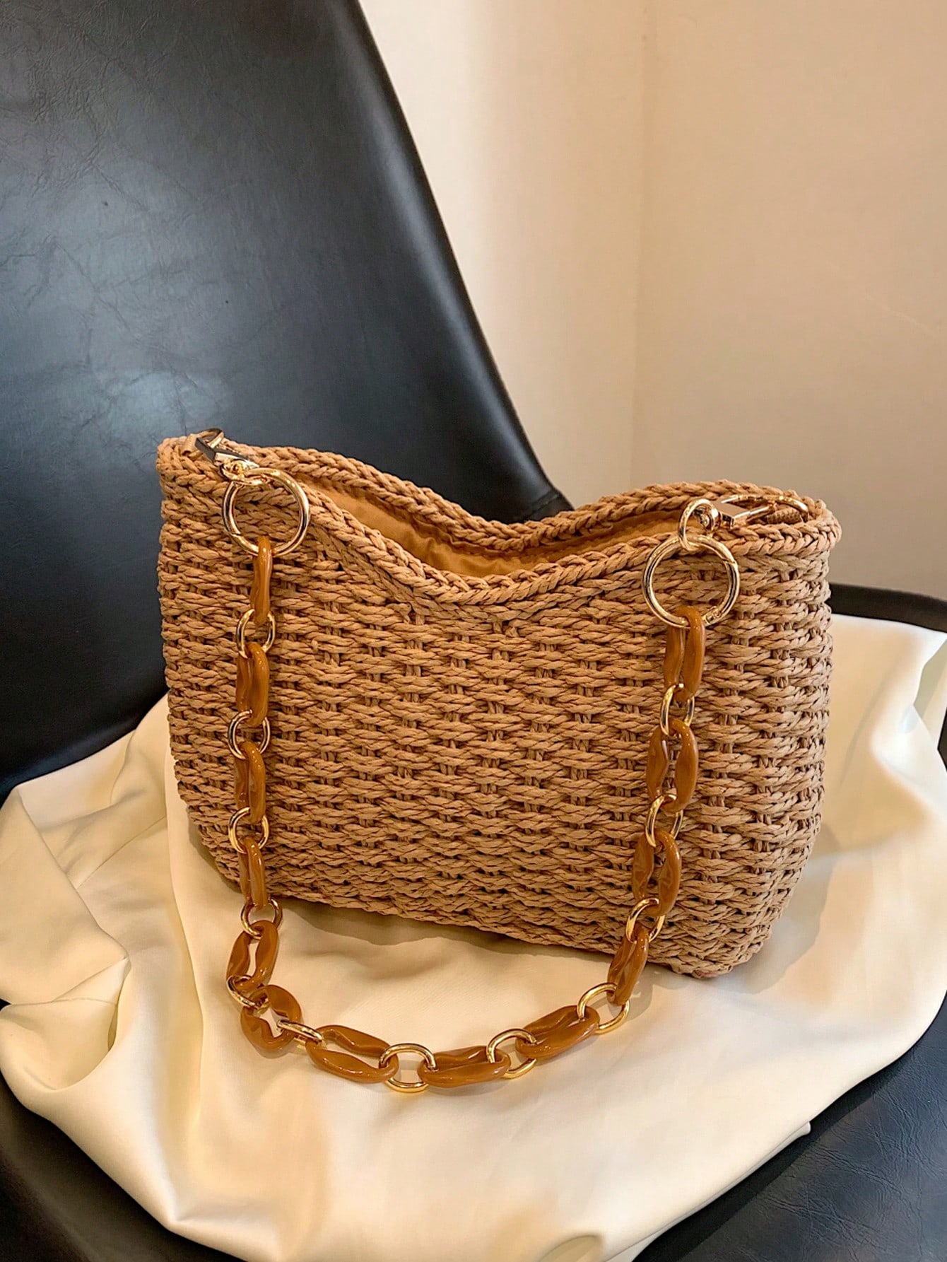 Модная и простая тканая соломенная сумка, хаки модная женская тканая соломенная сумка тоут хаки