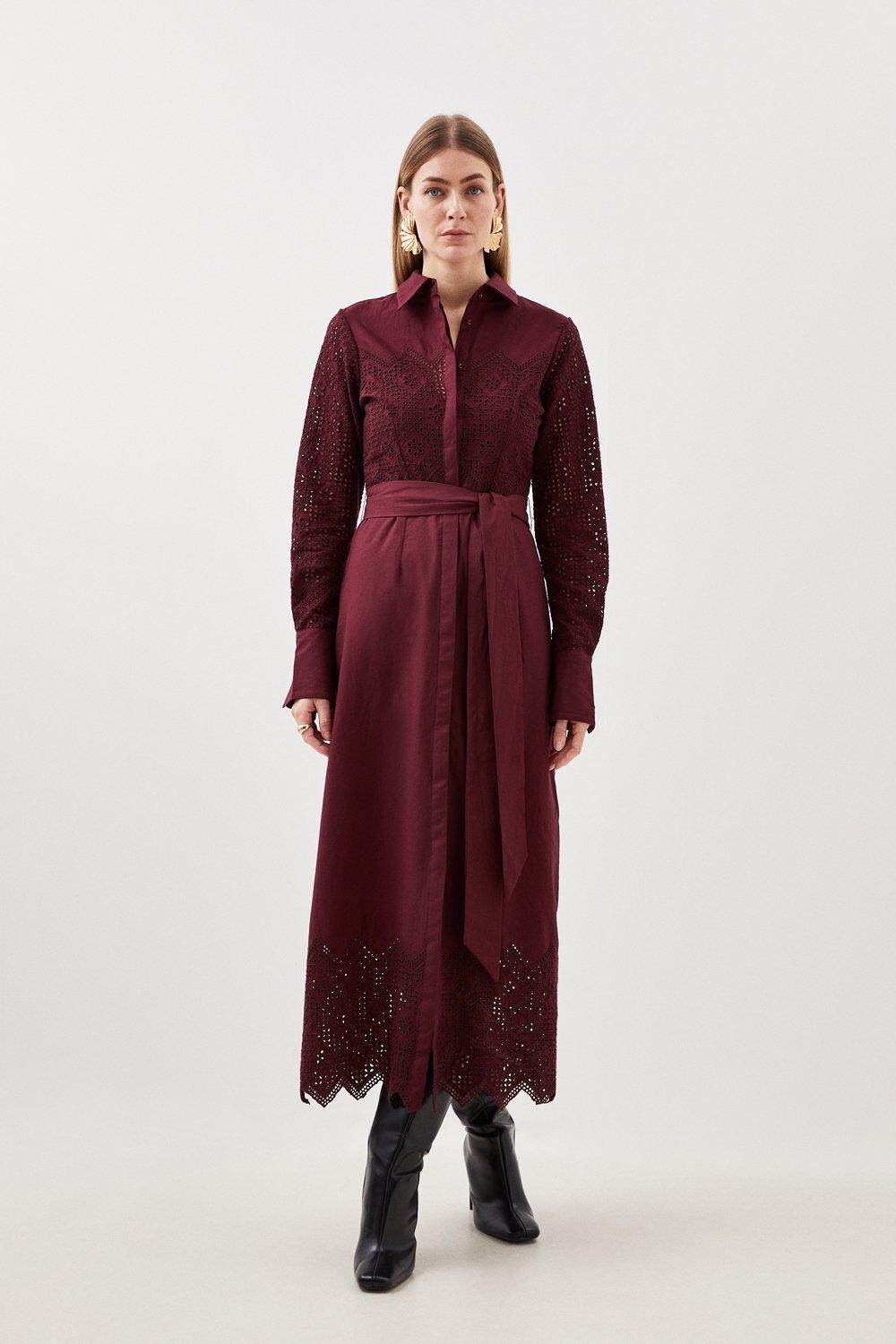 

Хлопковое тканое платье макси с вышивкой Broderie Karen Millen, фиолетовый