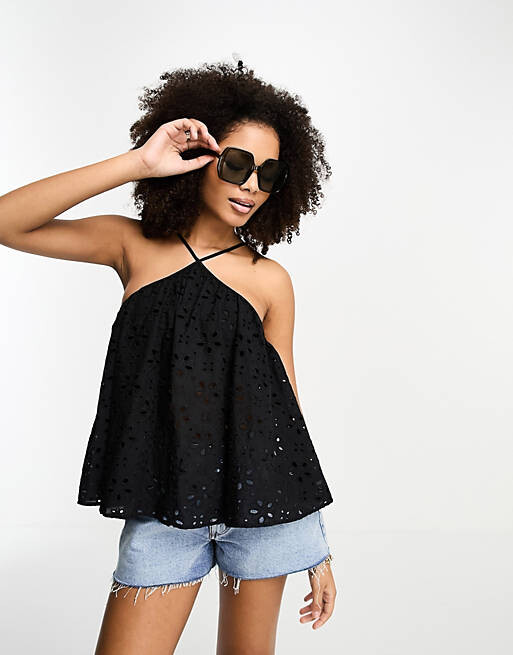 

Черный топ-трапеция с лямкой-бретелькой и бретельками ASOS DESIGN