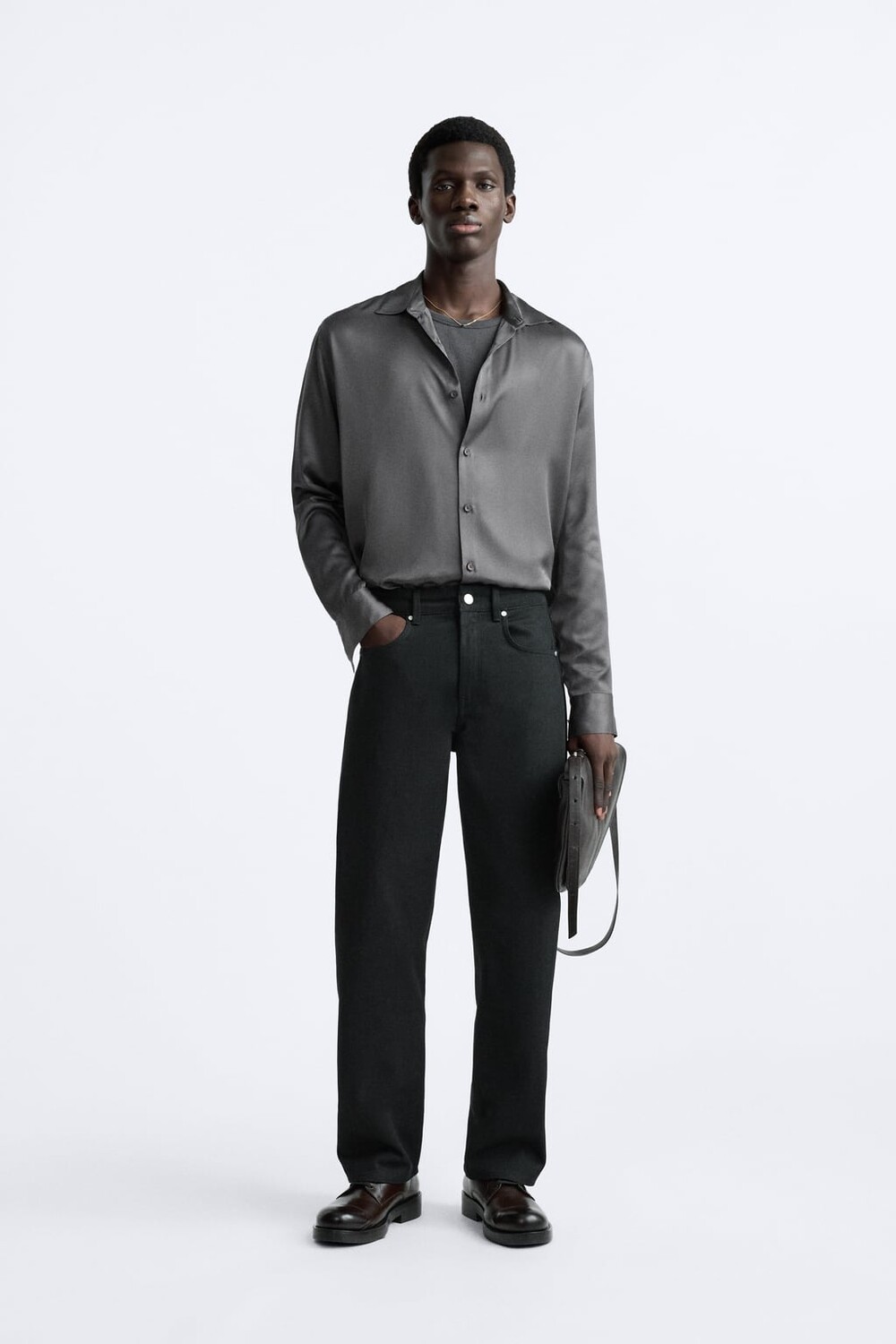 

Атласная рубашка ZARA, серый