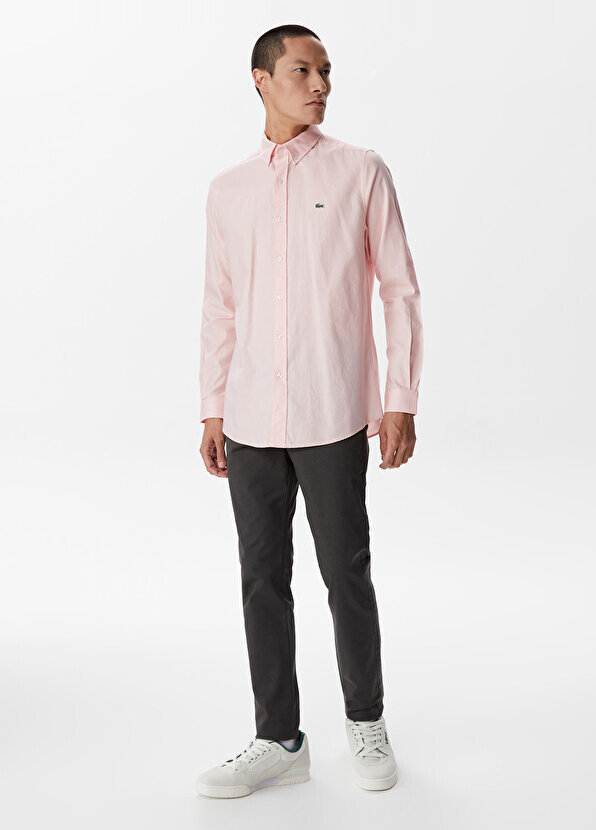 

Розовая мужская рубашка slim fit с воротником на пуговицах Lacoste