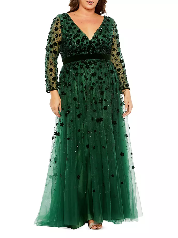 

Платье из тюля с бархатным цветком Mac Duggal, цвет emerald