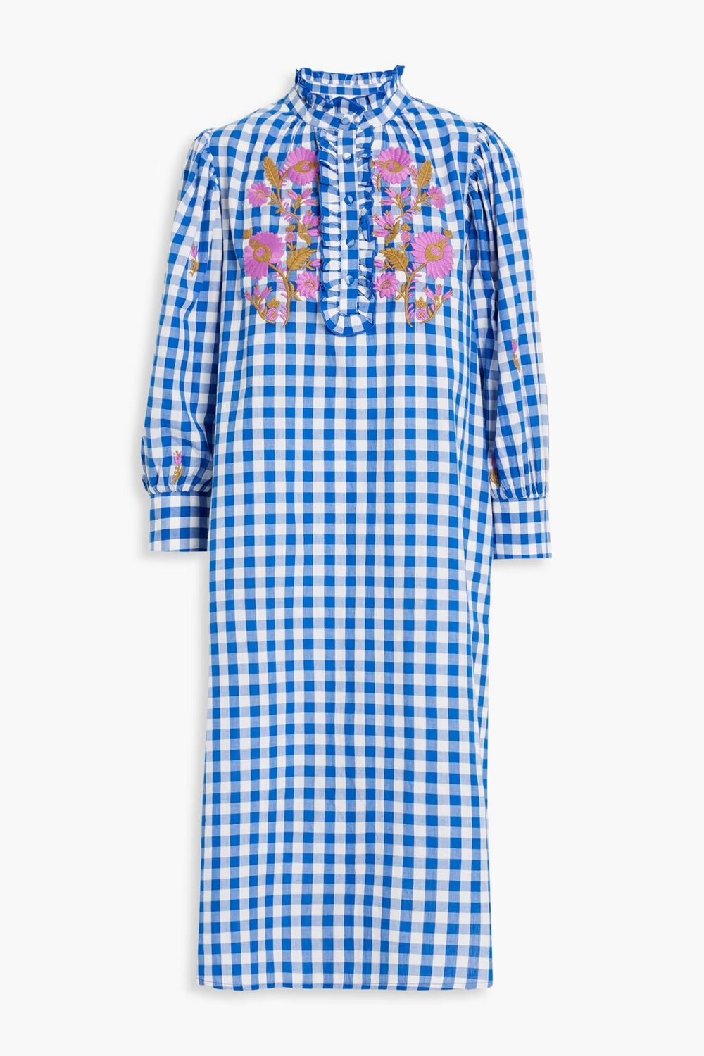 

Платье миди в мелкую клетку с вышивкой Polly Antik Batik, синий