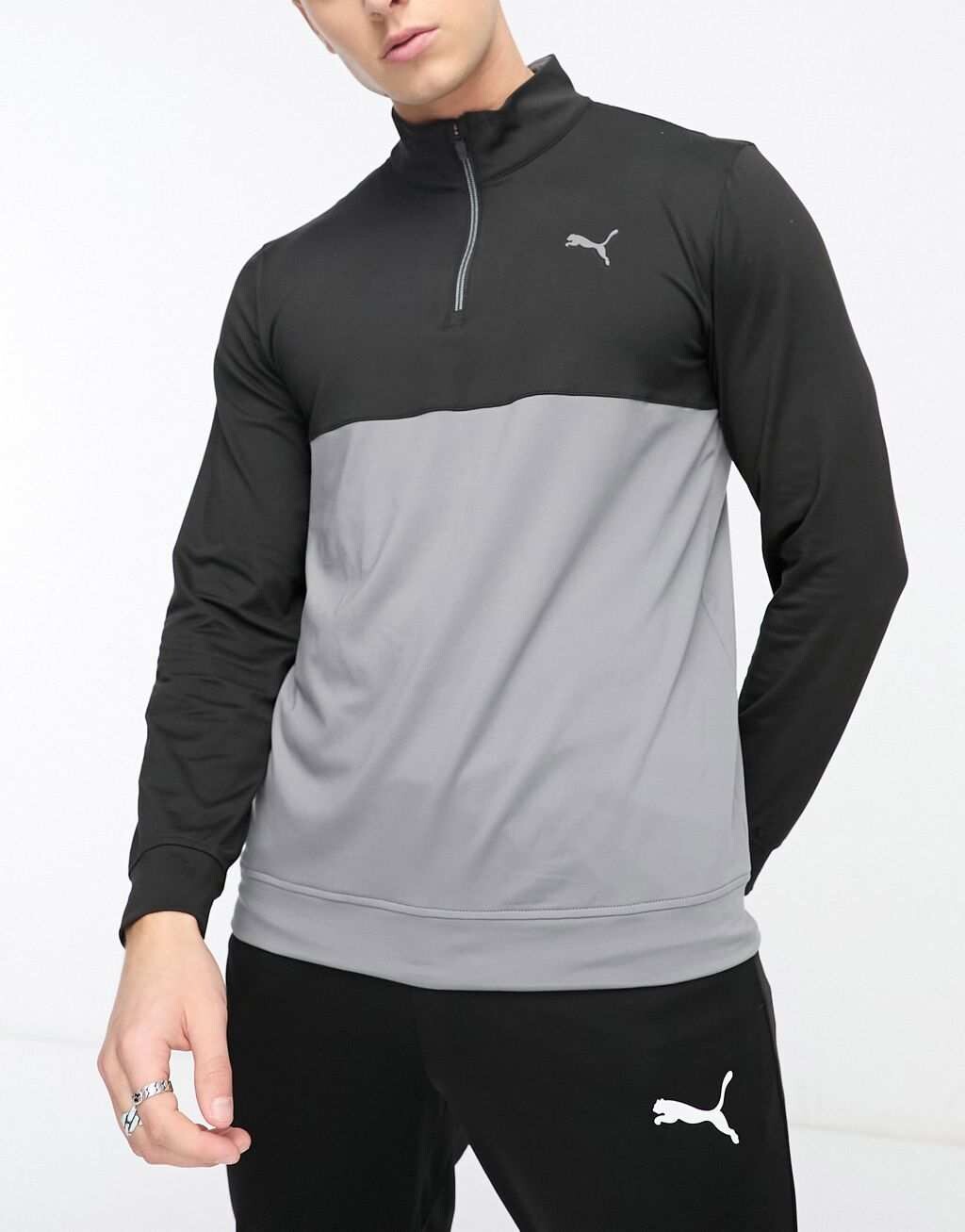 

Черный/серый свитер с молнией 1/4 с цветными блоками Puma Golf Gamer