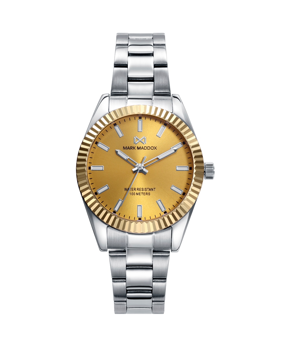 Женские часы Shibuya с желтым циферблатом и алюминиевым безелем Mark Maddox, серебро часы наручные lige женские водонепроницаемые роскошные брендовые с золотистым стальным браслетом с коробкой