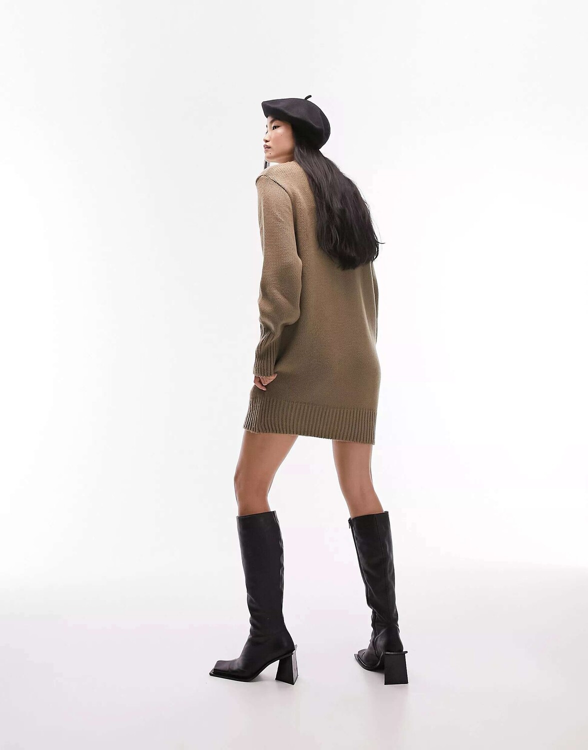 

Коричневое вязаное платье с круглым вырезом Topshop, Коричневый