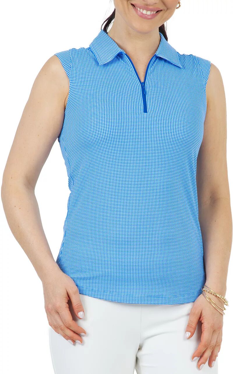 Ibkul Женская рубашка-поло для гольфа без рукавов в клетку в мини-клетку, синий/белый