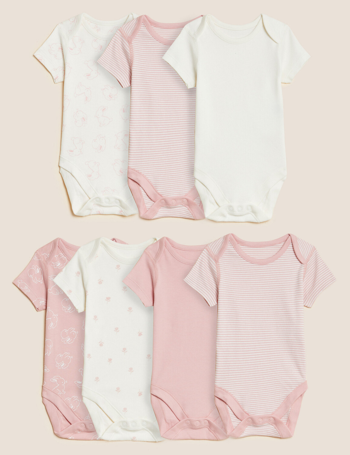 

7 пар боди из чистого хлопка (от 5 фунтов до 3 лет) Marks & Spencer, розовый микс