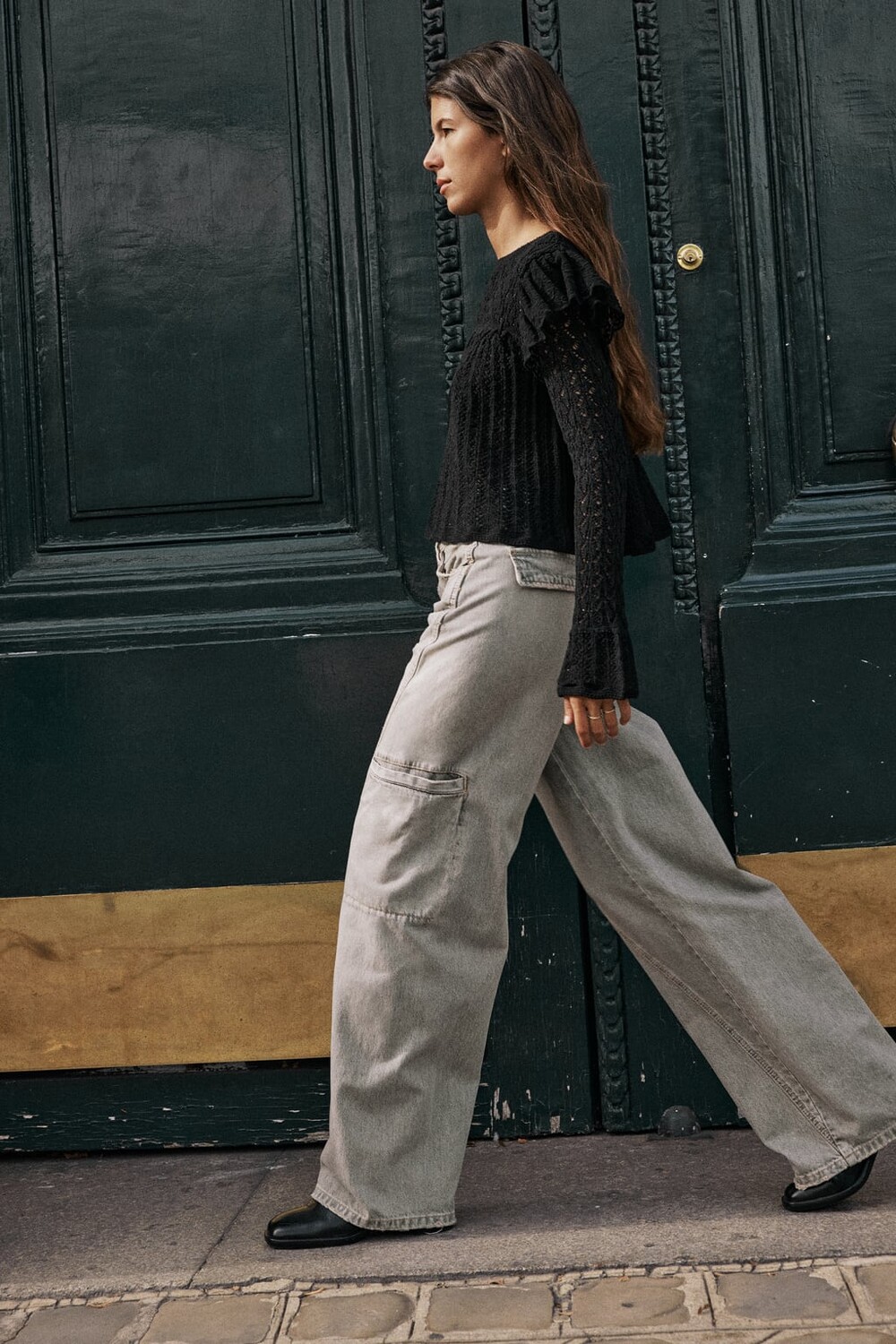 

Романтический топ вязки пуантелле ZARA, черный