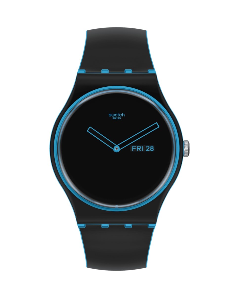 

Синие часы в стиле минимализма с синим силиконовым ремешком Swatch, синий