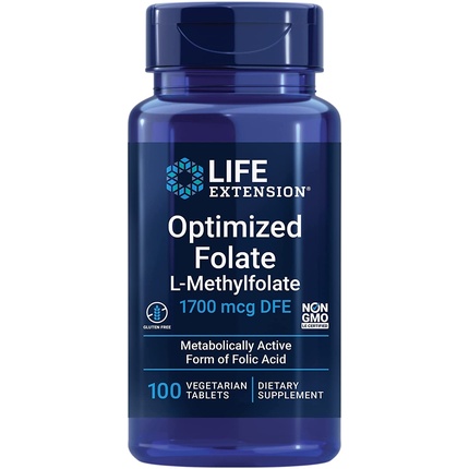 Life Extension Оптимизированная фолиевая кислота, 1000 мкг, 100 растительных таблеток life extension оптимизированная смесь брокколи и крестоцветных 30