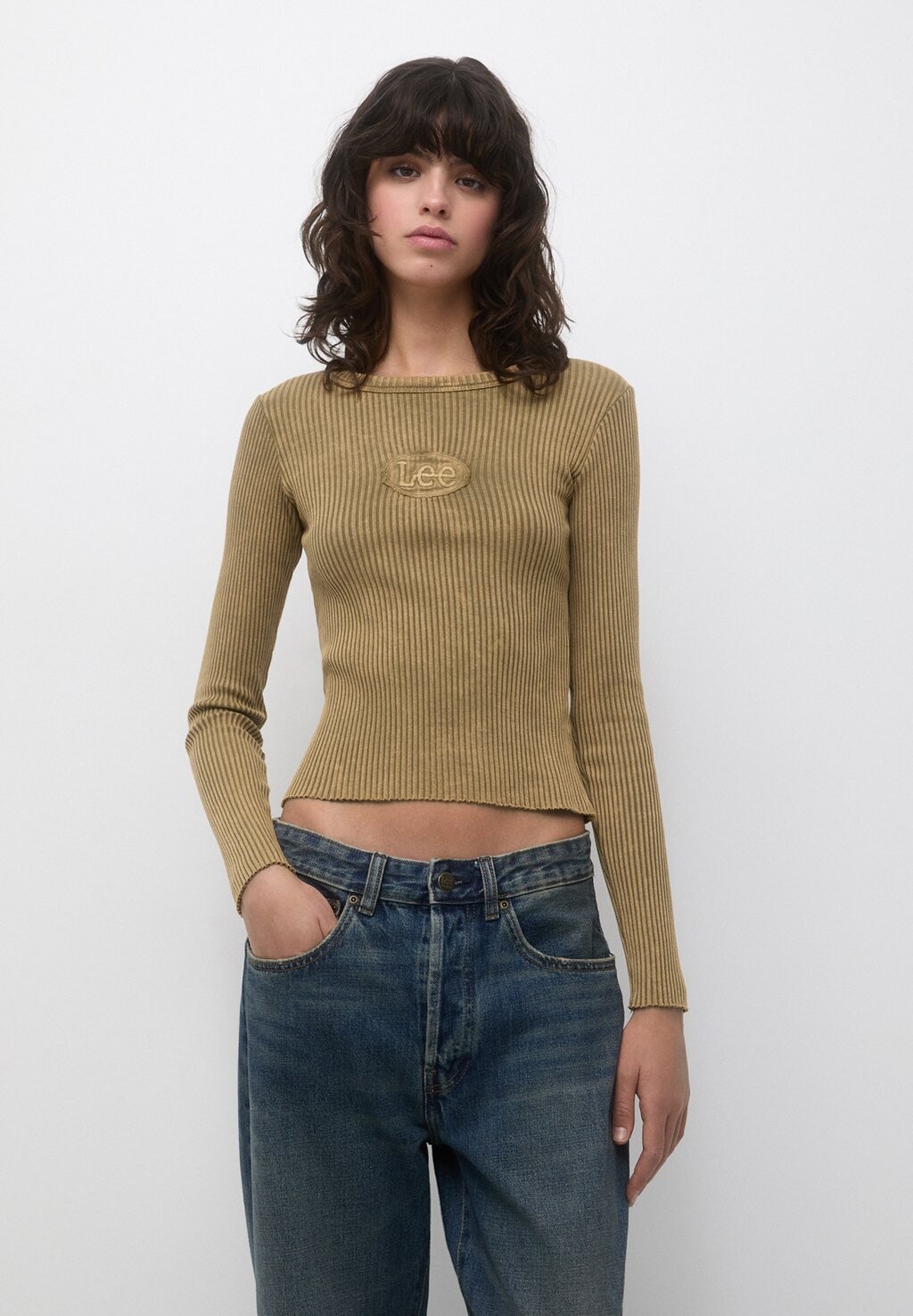 

Футболка с длинным рукавом Embroidery PULL&BEAR, коричневый