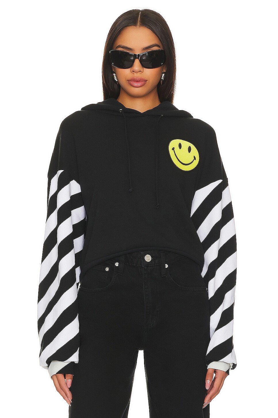 Толстовка Aviator Nation Caution Stripe Sleeve Smiley Relaxed, цвет Black & White