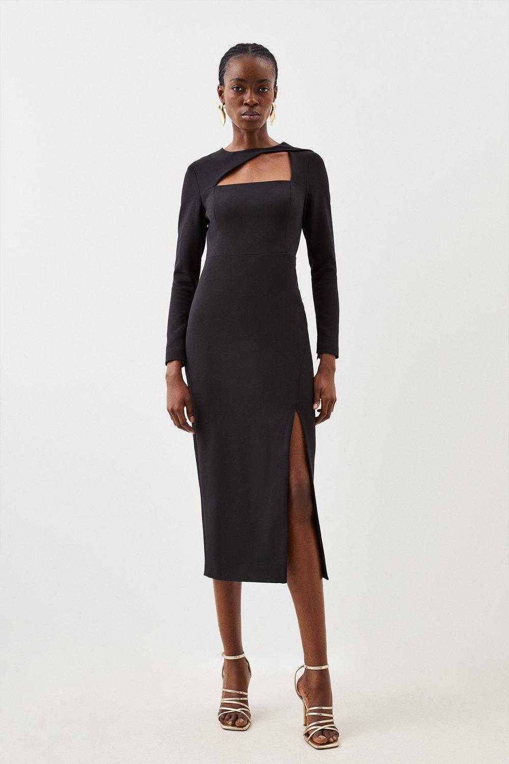 цена Индивидуальное платье-карандаш из эластичного крепа с асимметричными вставками Karen Millen, черный