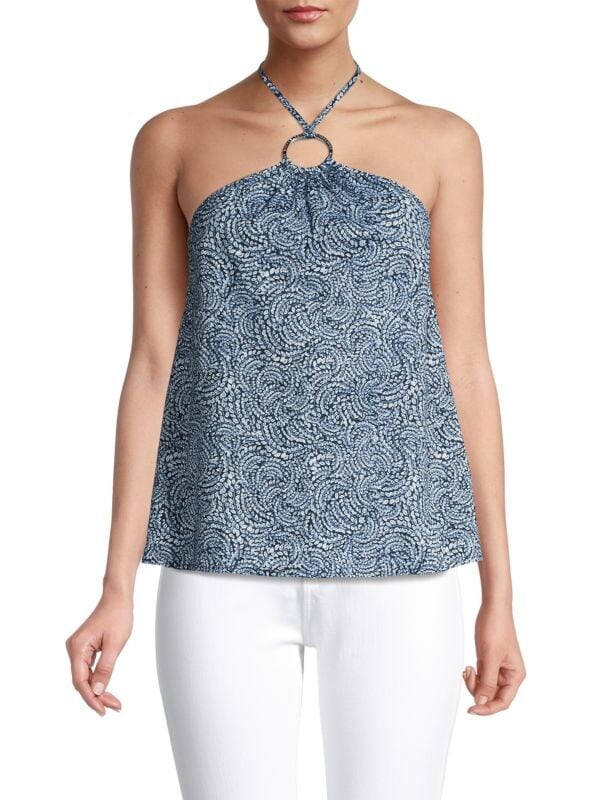 

Топ Хлопковый в Полоску Michael Kors Shibori с лямкой на шее, midnight blue