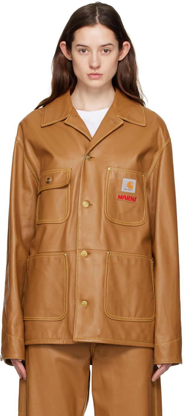 

Светло-коричневая кожаная куртка Carhartt WIP Edition Marni