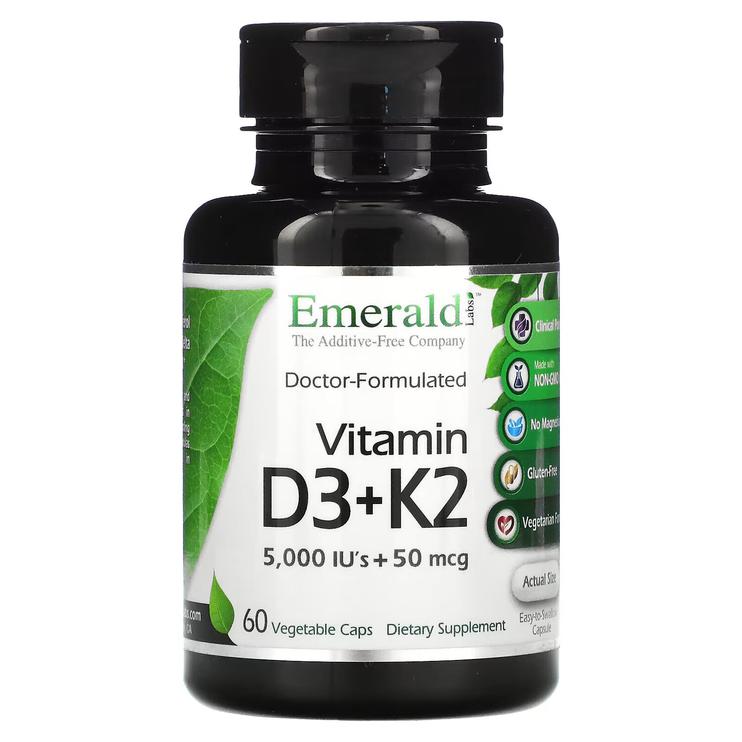 

Emerald Laboratories, Витамин D3 и K2, 60 растительных капсул