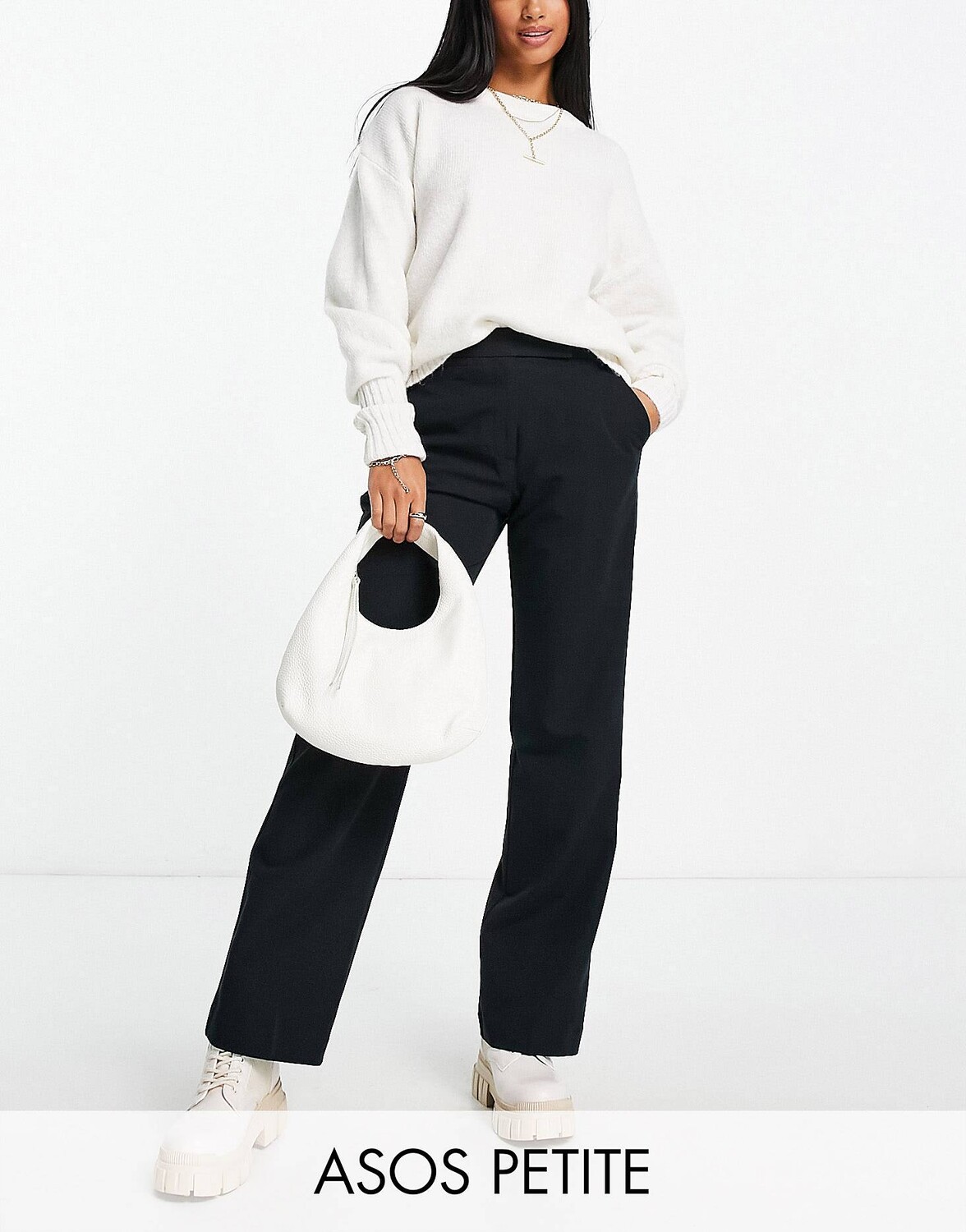 

Черные прямые брюки строгого кроя ASOS DESIGN Petite, Черный