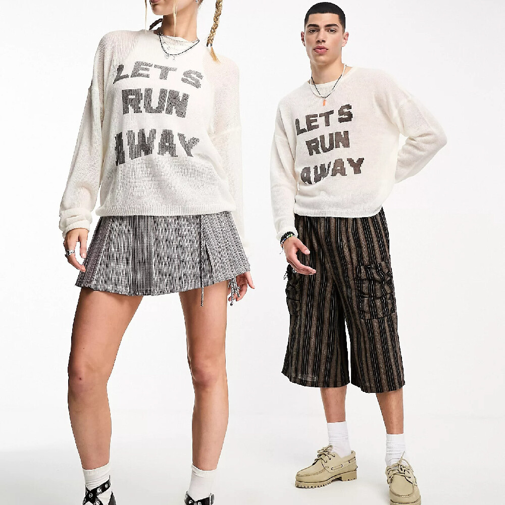 

Джемпер Collusion Unisex Skate Slogan Fine Knit, бежевый/темно-серый