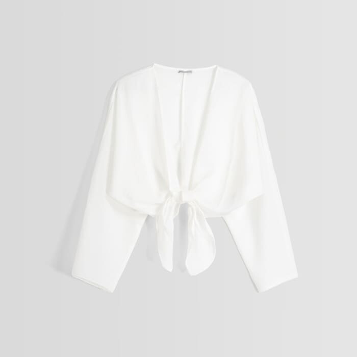 

Укороченная рубашка Bershka Long Sleeve Knotted, белый