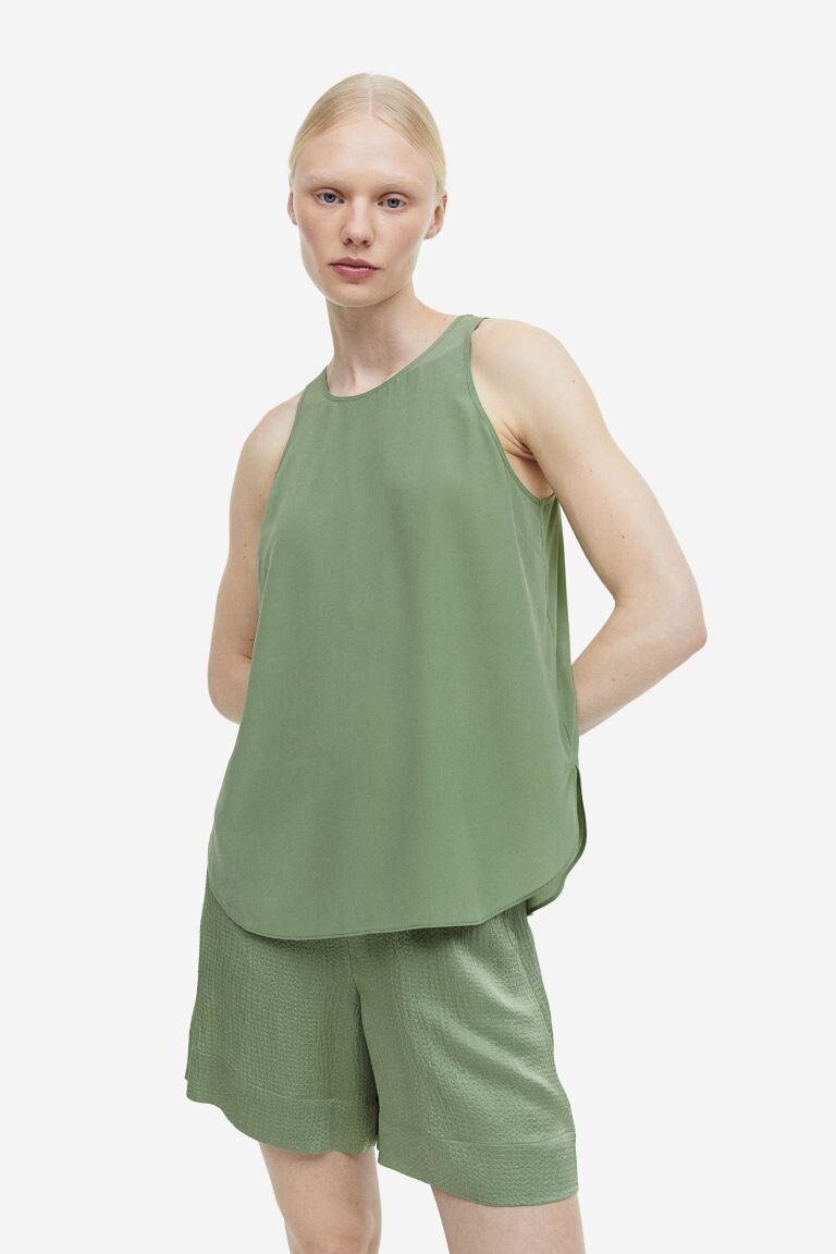 

Креповый шелковый топ H&M, темно-зеленый