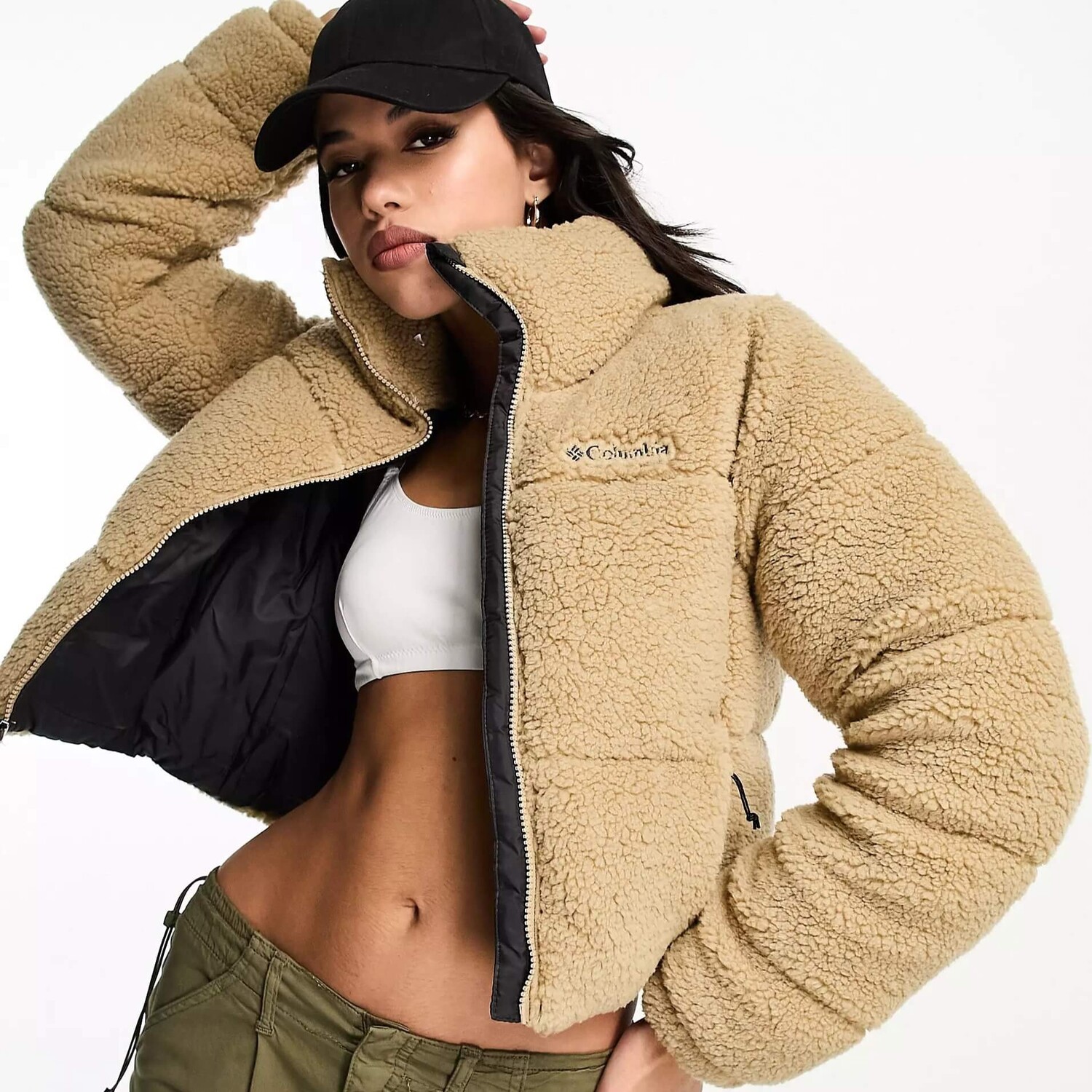 Куртка Columbia Puffect Cropped Sherpa, бежевый куртка lee cropped sherpa разноцветный