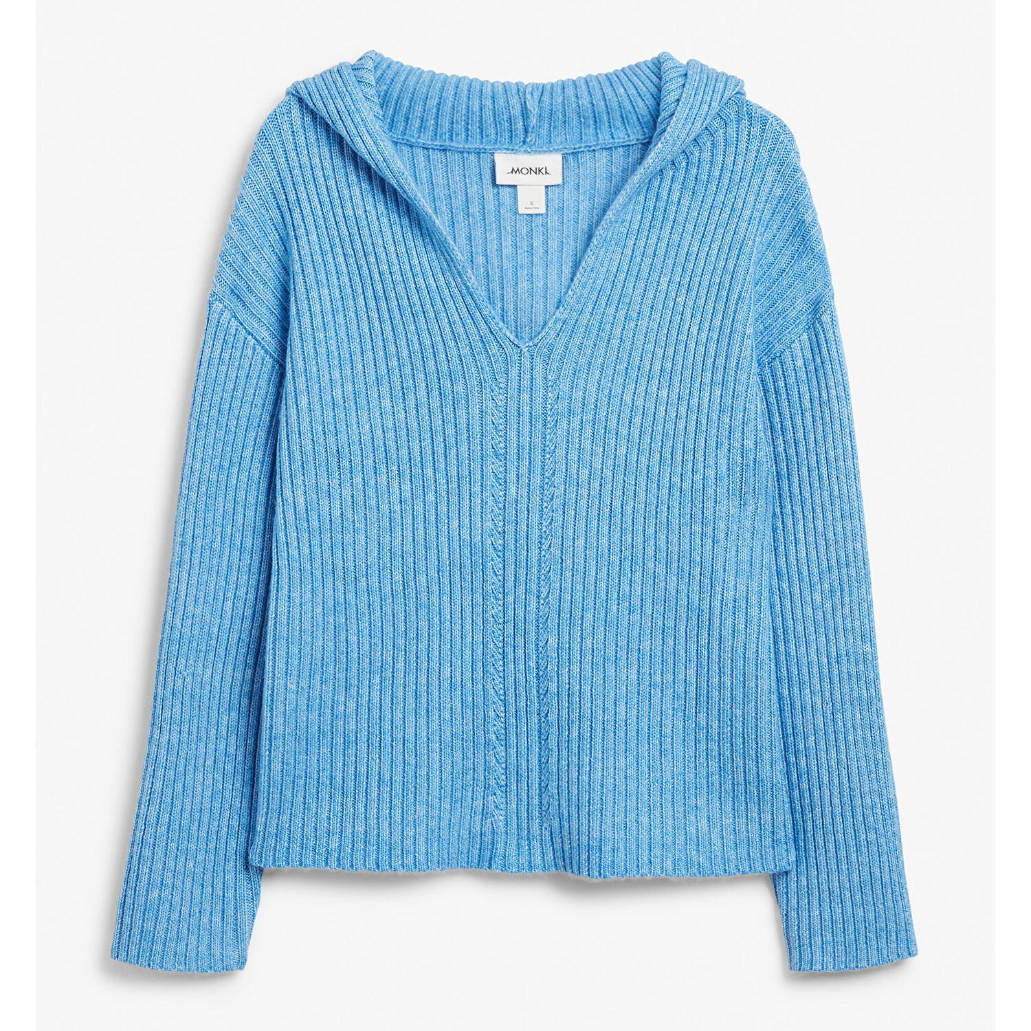 

Свитер Monki Rib Knit Wool Blend Hooded, светло-синий