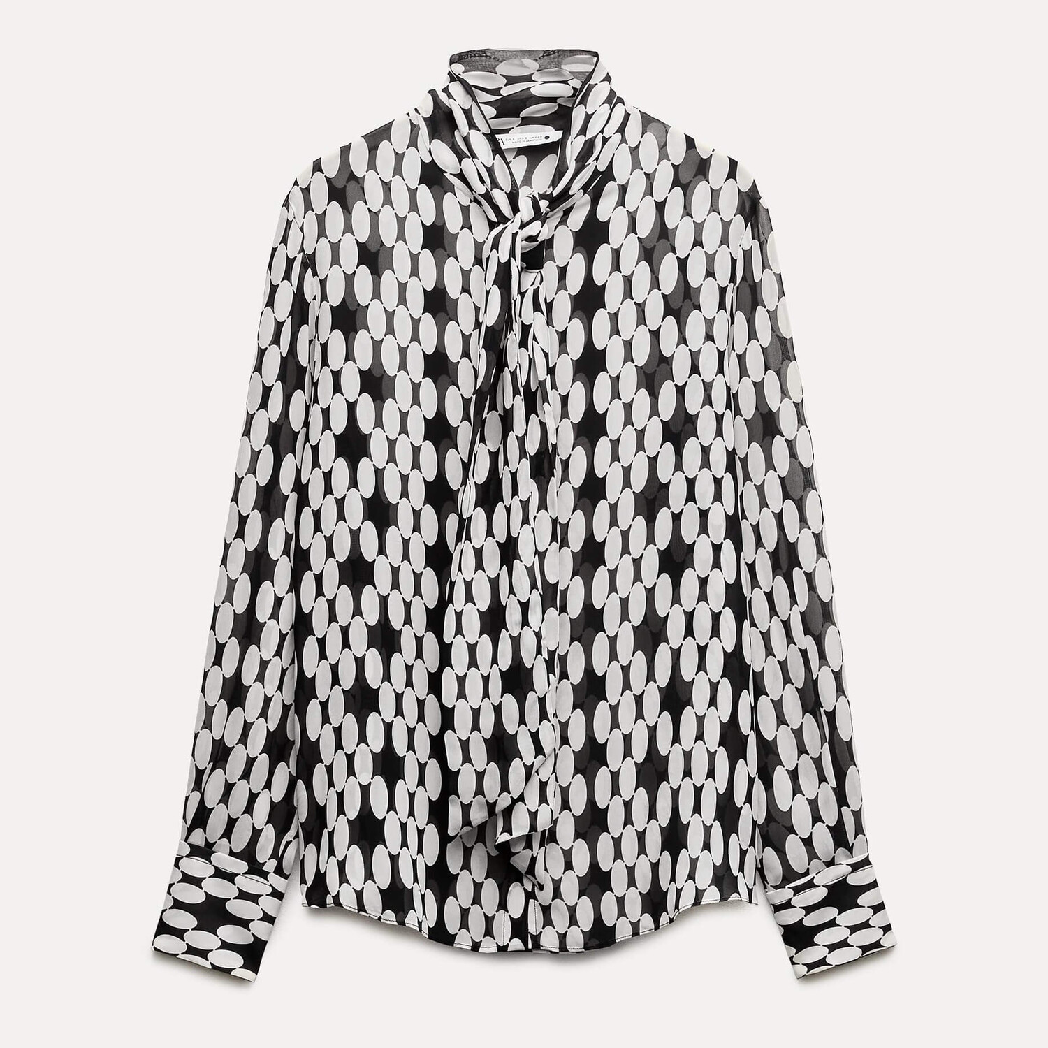 

Рубашка Zara ZW Collection Print With Tie Detail, черный/белый