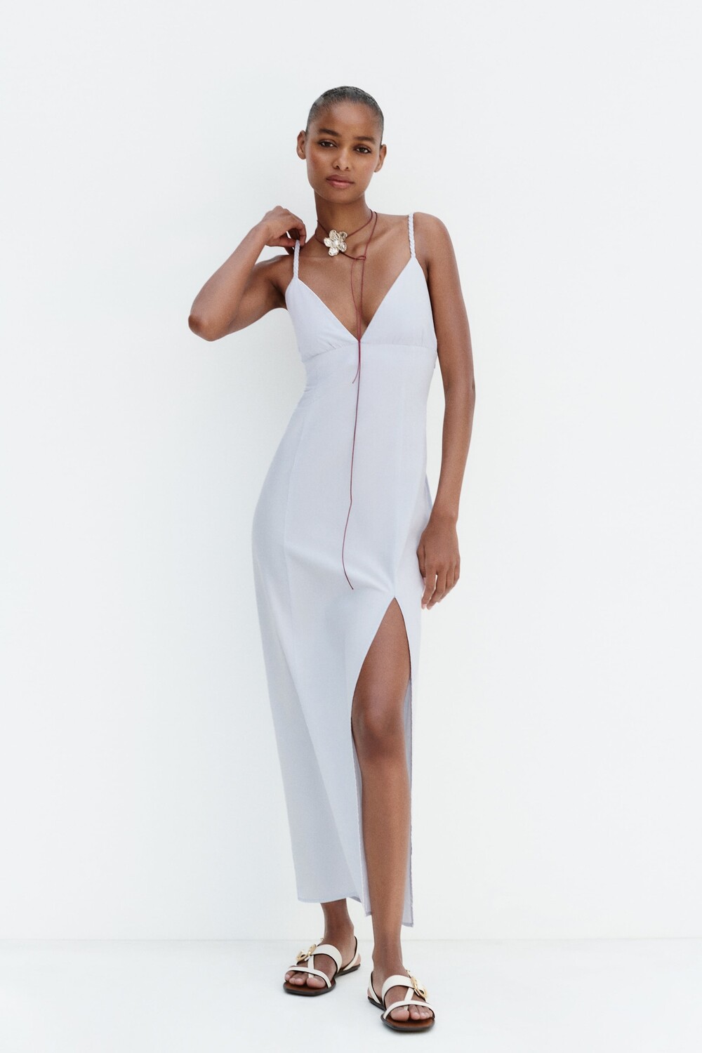 

Платье миди с ткаными лентами Zara, голубой