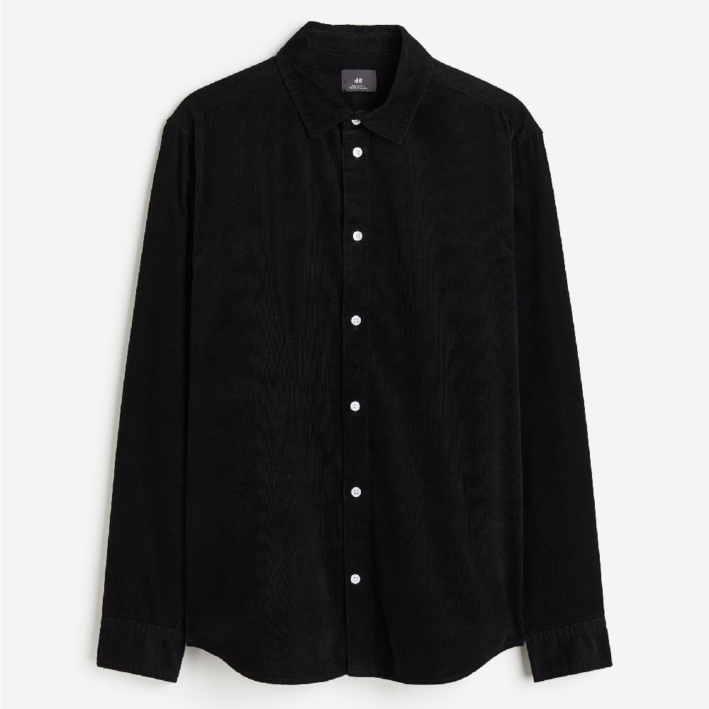 Рубашка H&M Regular Fit Corduroy, черный