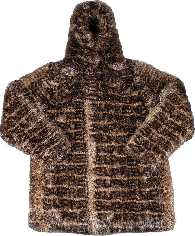 цена Пальто Supreme Faux Fur Hooded Coat 'Brown', коричневый