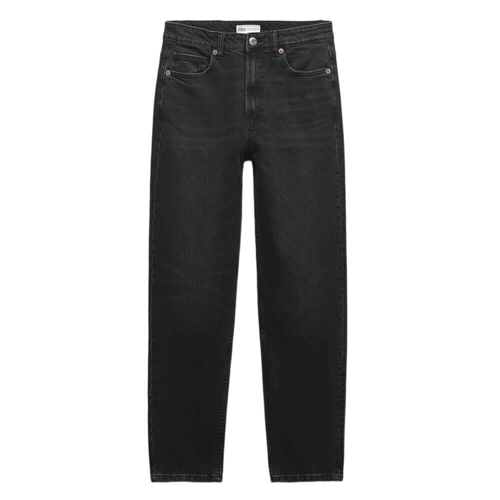 Джинсы женские c высокой посадкой Zara Comfort Fit TRF MOM, черный
