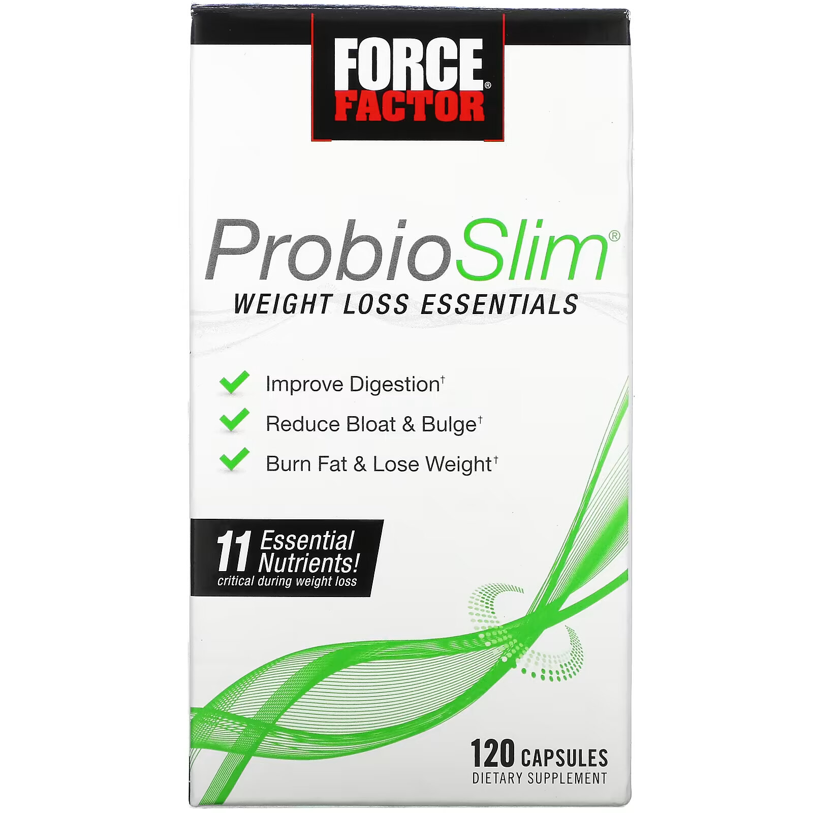 Force Factor, ProbioSlim, незаменимые питательные вещества для снижения веса, 120 капсул force factor probioslim поддержка пищеварения контроль веса 30 капсул