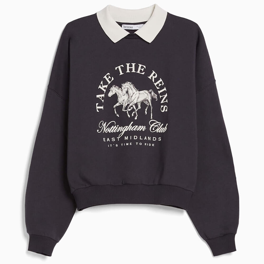 

Свитшот Bershka Printed With Polo Collar, серый