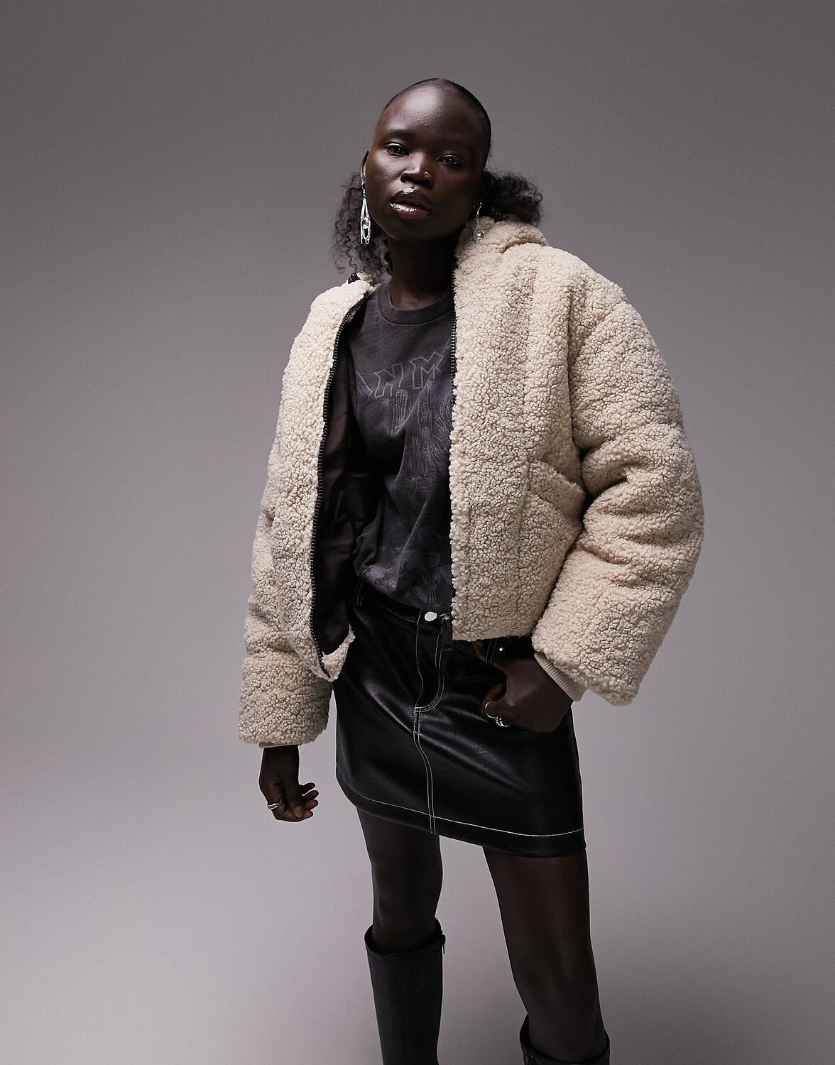 

Кремовый пуховик с капюшоном Topshop Petite, Бежевый