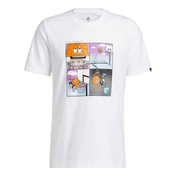

Футболка Adidas Cartoon Shooting Printing Pattern Round Neck Short Sleeve White T-Shirt, Белый