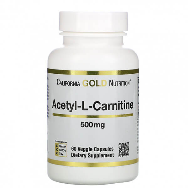 Ацетил-L-карнитин California Gold Nutrition 500 мг, 60 капсул california gold nutrition l карнитин фумарат 885 мг 60 растительных капсул