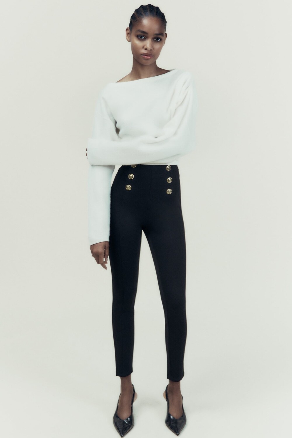 Леггинсы с золотыми кнопками ZARA, черный