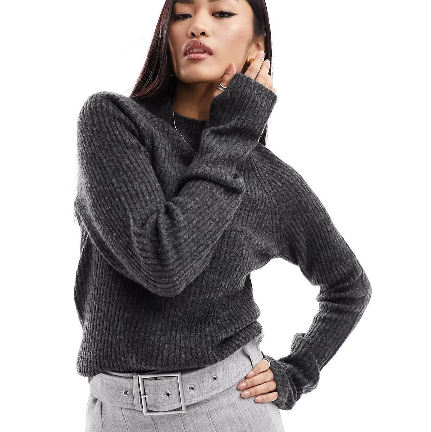 

Джемпер Pieces High Neck Ribbed, темно-серый