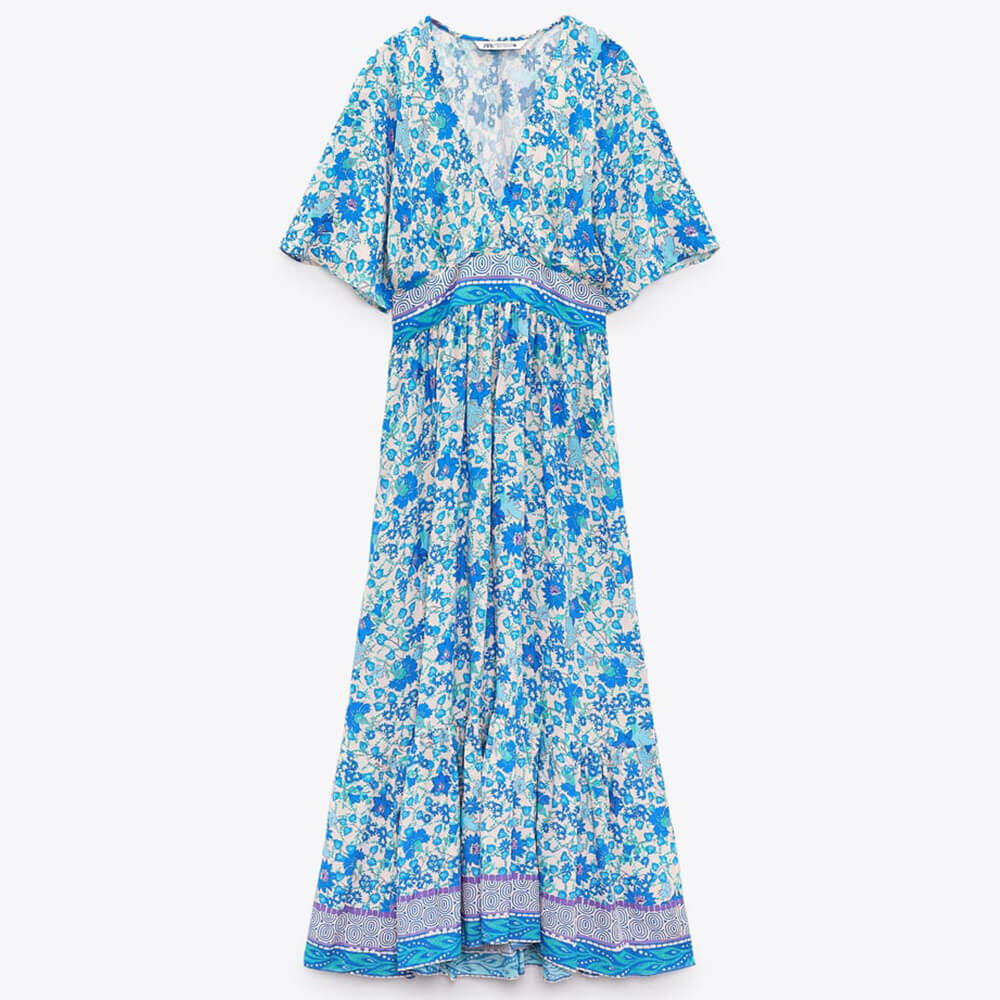 

Платье Zara Floral Print, синий/белый