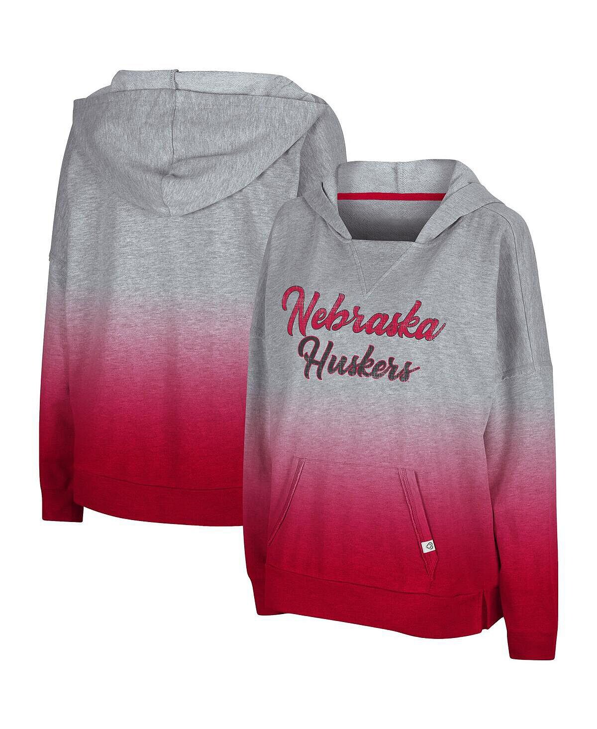 

Женский серый пуловер с капюшоном Nebraska Huskers On Wednesdays Dip-Dye Colosseum