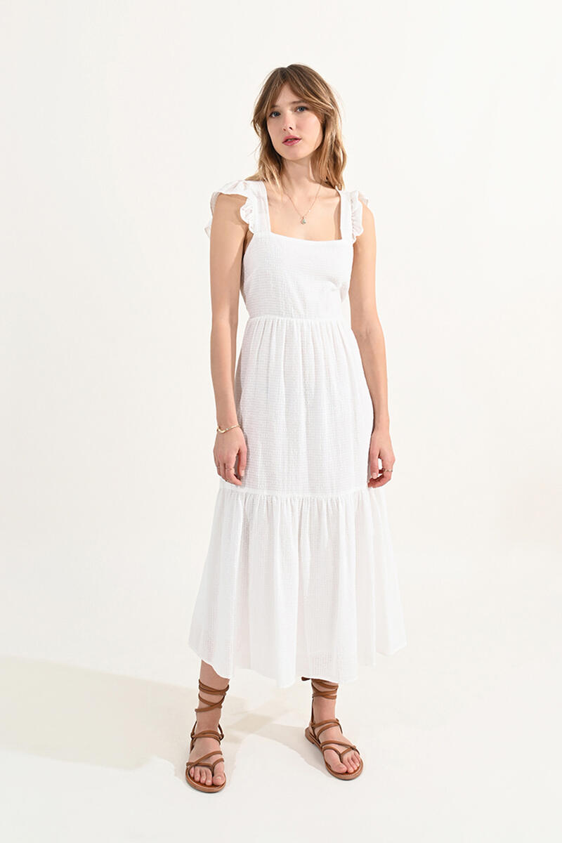 Длинное платье с рюшами и открытой спиной Molly Bracken, белый платье с квадратным вырезом короткие рукава с напуском 42 каштановый