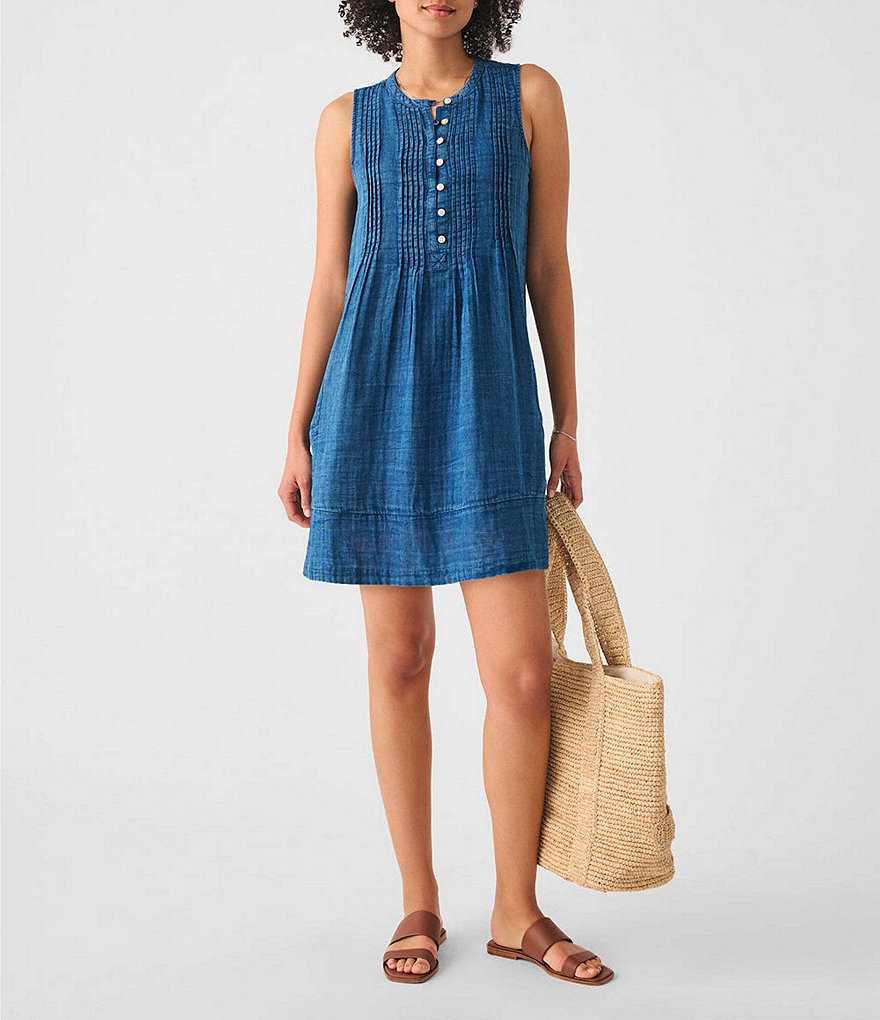 Платье без рукавов с круглым вырезом и окантовкой Faherty Isha, синий цена и фото