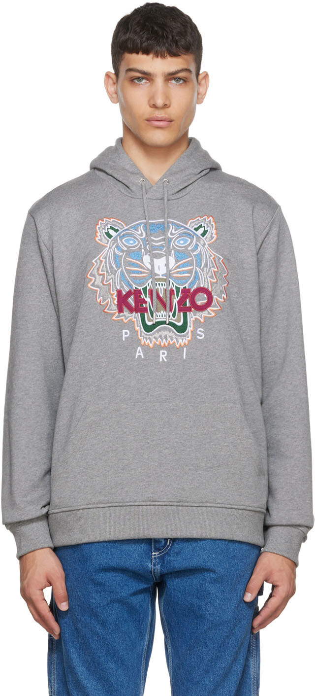 

Худи из хлопка серого цвета Kenzo