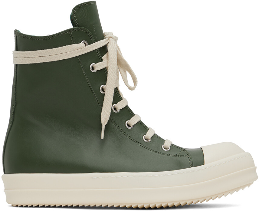 

Зеленые кожаные высокие кеды Rick Owens