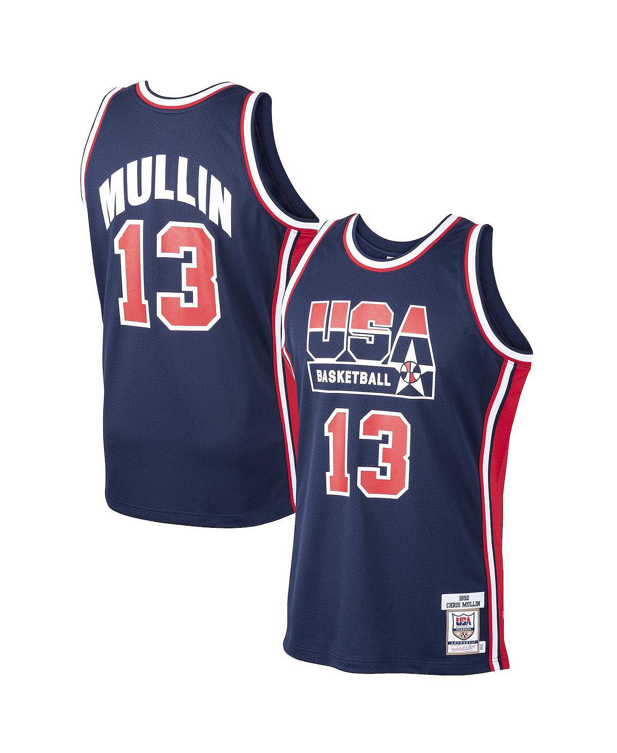 Мужская футболка chris mullin navy usa basketball home 1992 dream team authentic jersey Mitchell & Ness, синий