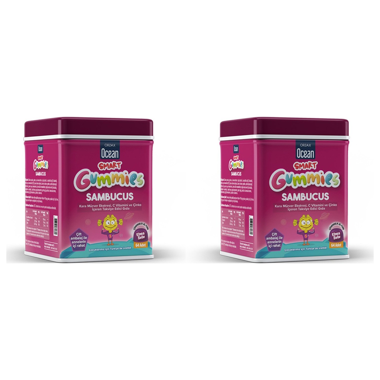 цена Мультивитамины Orzax Smart Gummies Sambucus, 2 упаковки по 64 таблетки