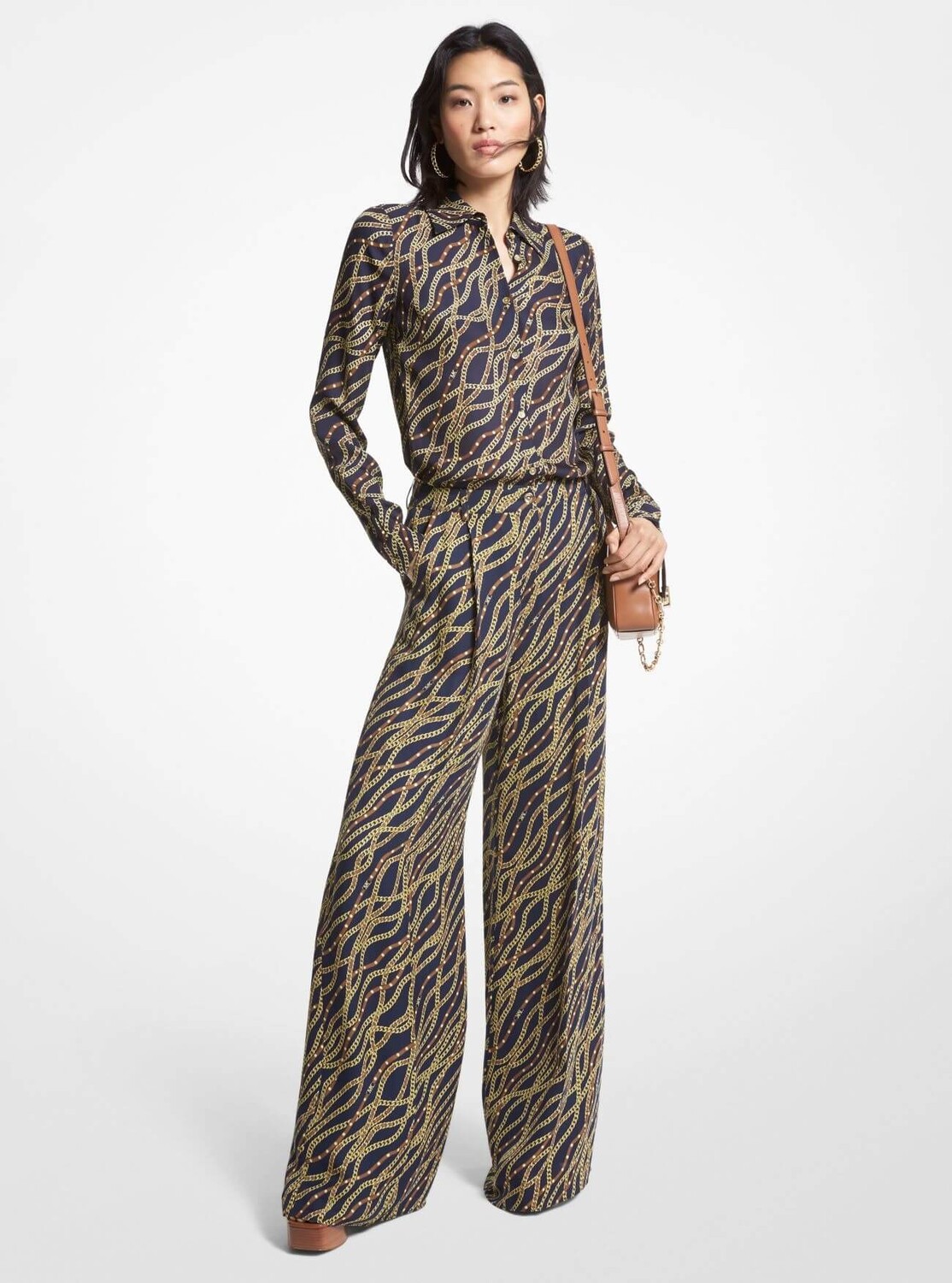 

Брюки Michael Michael Kors Status Print Georgette, темно-синий