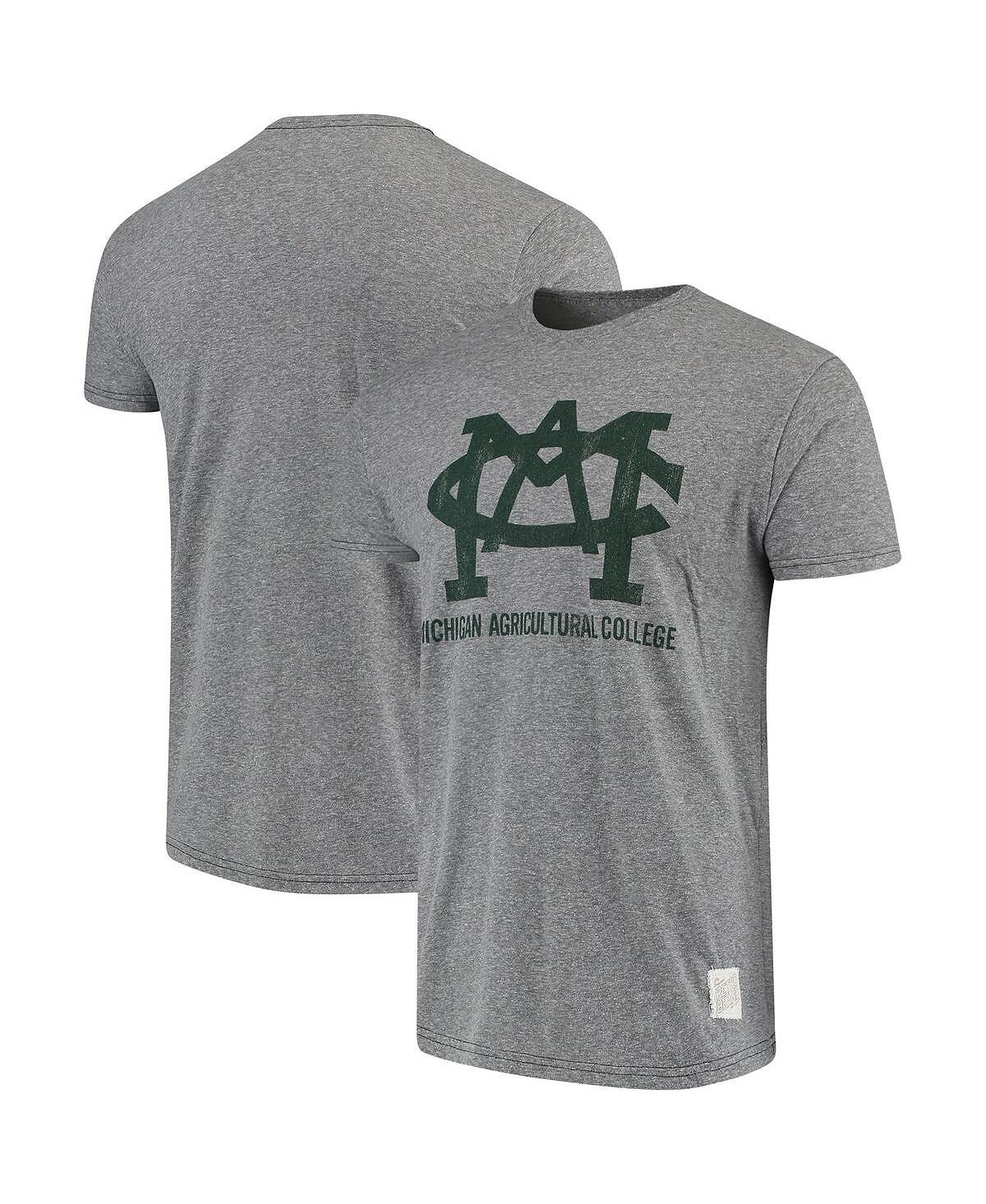 Мужская меланжевая серая футболка штата мичиган спартанцы мичиганского сельскохозяйственного колледжа tri-blend в винтажном стиле Original Retro Brand, мульти